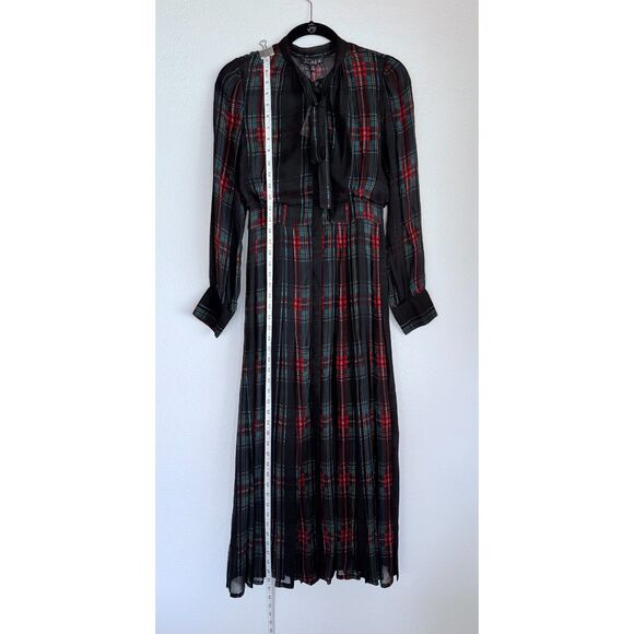 NWT J.Crew Tie-Neck Dress in Stewart Tartan Viscose Chiffon Black Red Green XS - Picture 11 of 15